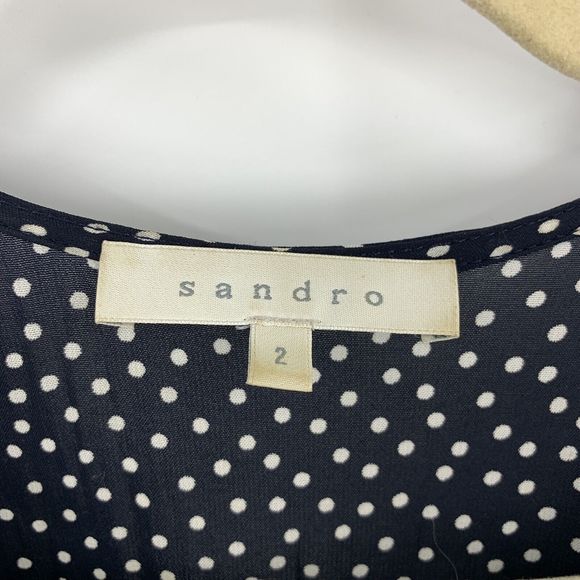 Sandro 2 Long Sleeve V Neck Mini Dress Pockets Polka Dot Medium Roll Sleeve - Picture 2 of 16